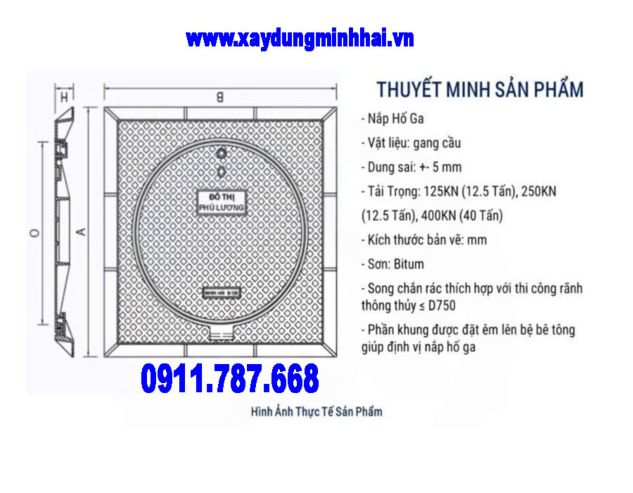 Bản vẽ kỹ thuật nắp hố ga khung vuông dương chân chìa nắp tròn Minh Hải