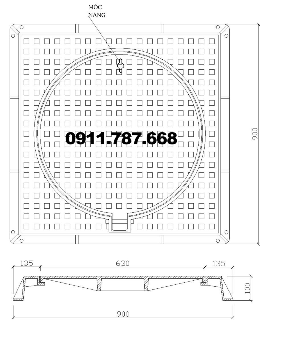 Bản vẽ nắp hố ga khung vuông dương nắp tròn Minh Hải