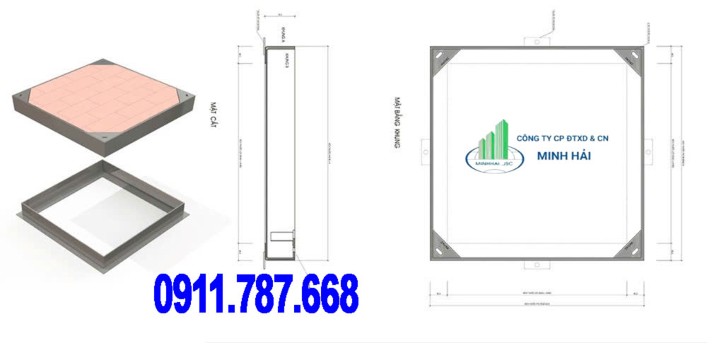 Bản vẽ kỹ thuật nắp hố ga lát gạch inox 304 Minh Hải