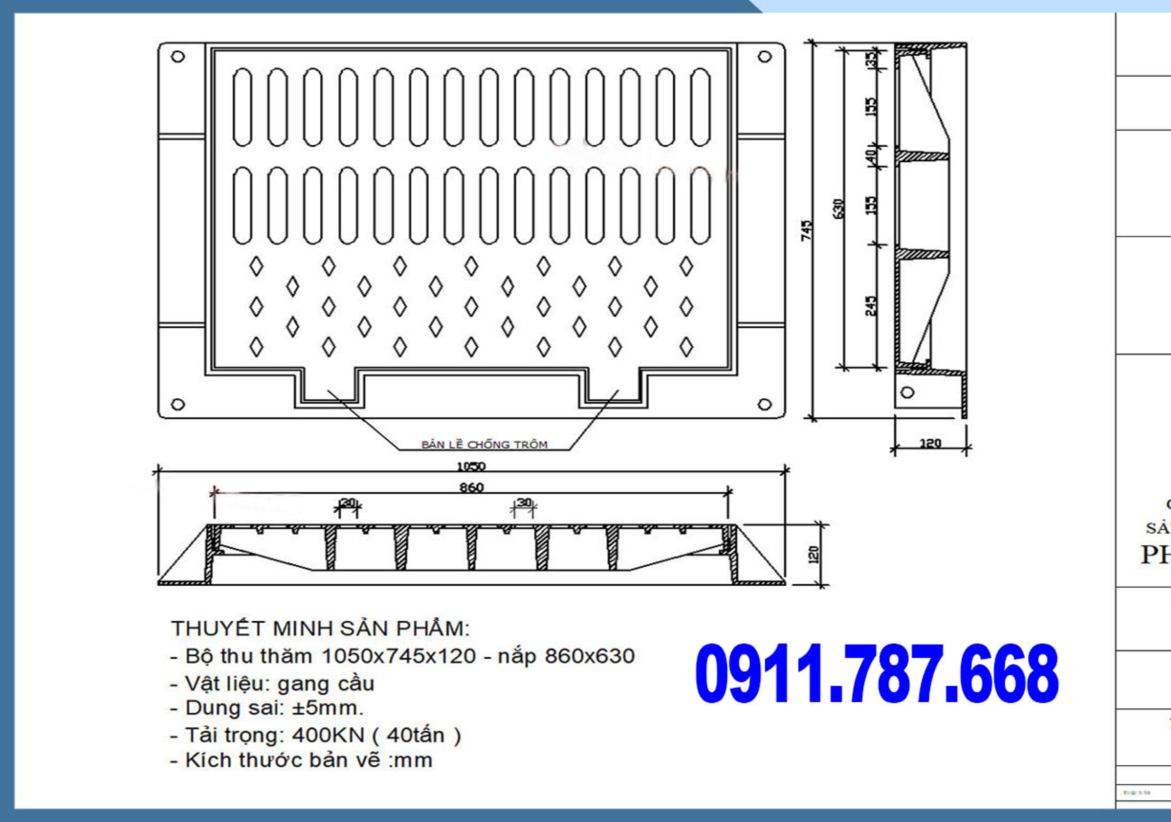 Bộ thu thăm kết hợp gang cầu Minh Hải 1050x745x120