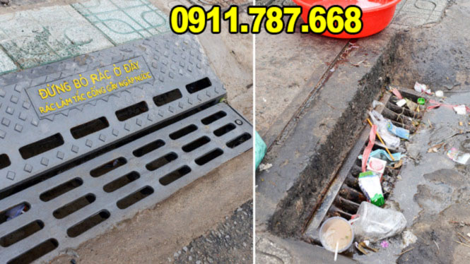 Minh họa bố trí bó vỉa gang cầu trong hệ thống thoát nước đô thị hiện đại