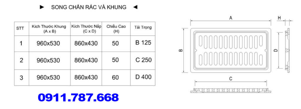Cấu tạo song chắn rác gang Minh Hải