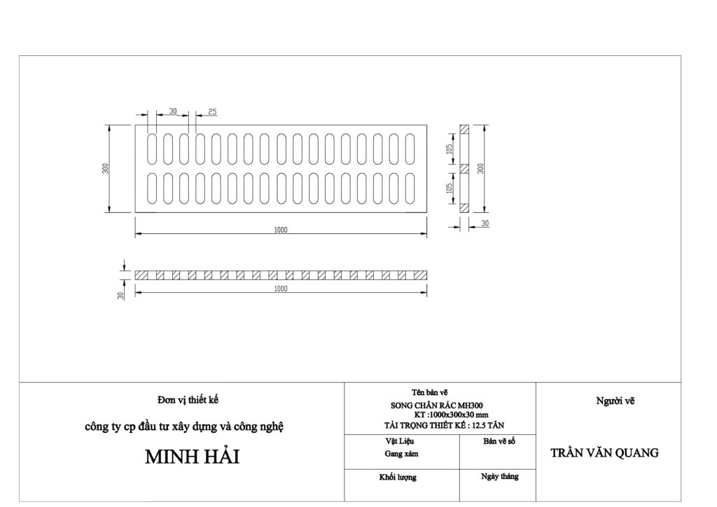 Bản vẽ kỹ thuật song chắn rác gang Minh Hải
