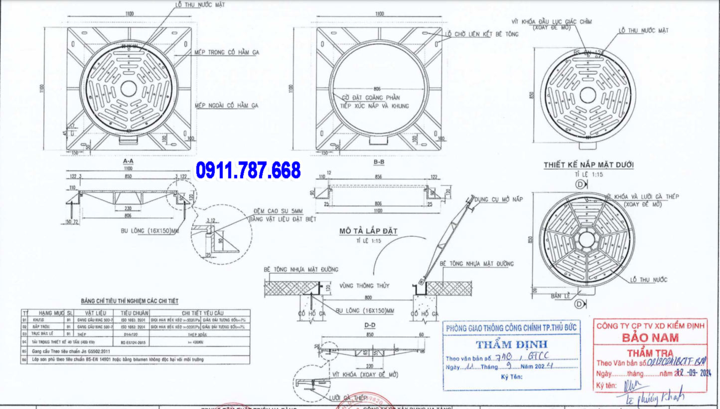 Cấu tạo khung và nắp của nắp hố ga gang Minh Hải dùng cho công trình