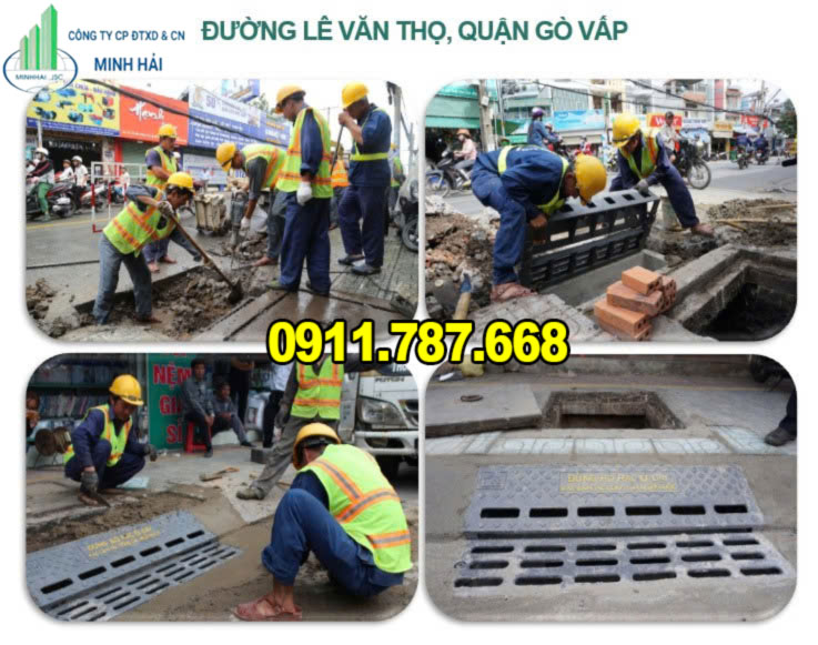Thi công bó vỉa gang cầu ngăn mùi tại khu vực đô thị Lê Đức Thọ