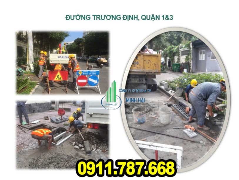 Hệ thống bó vỉa gang cầu dạng hộp xiên kết hợp cửa thu thoát nước ngăn mùi kiểu mới