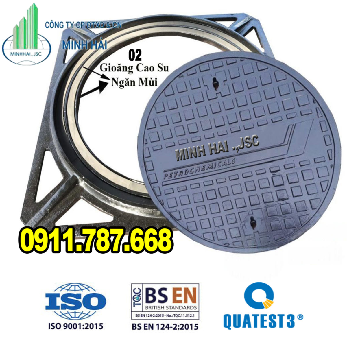 Nắp Hố Ga Khung Âm 800x800 Minh Hải | Ngăn Mùi, Chịu Tải Theo Yêu Cầu