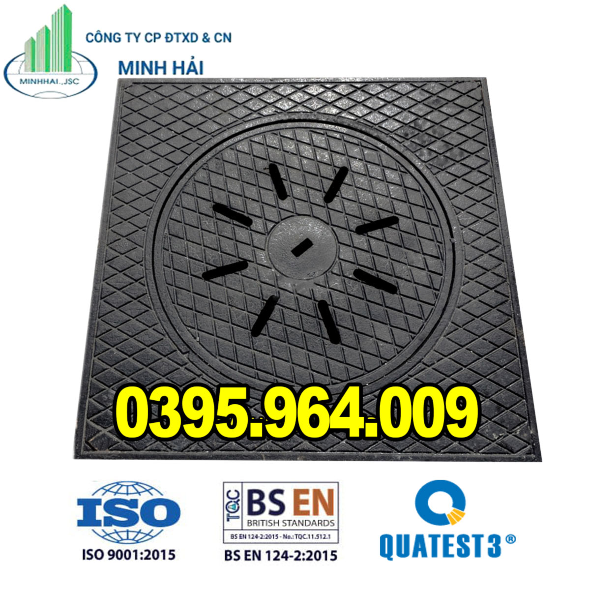 Nắp hố ga thân vuông KT: 900x900xØ650mm │Giá rẻ │Hàng có sẵn