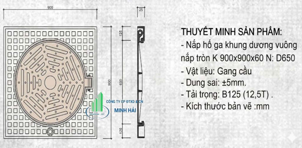 Nắp Hố Ga Gang Thu Nước 900x900 - Khung Dương | Sẵn Hàng Minh Hải