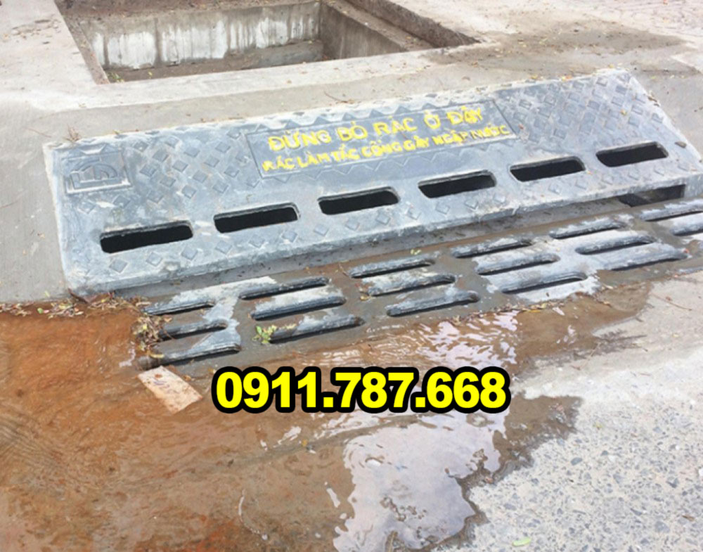 Bó vỉa gang cầu dạng hộp xiên BV-GC01 kết hợp lưới chắn rác thoát nước Minh Hải