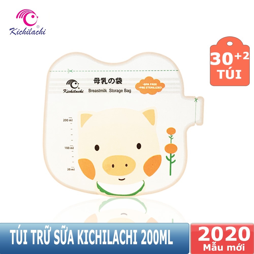 Hộp 32 túi trữ sữa Mẹ 200ml hình con Heo có vòi rót Kichilachi ...