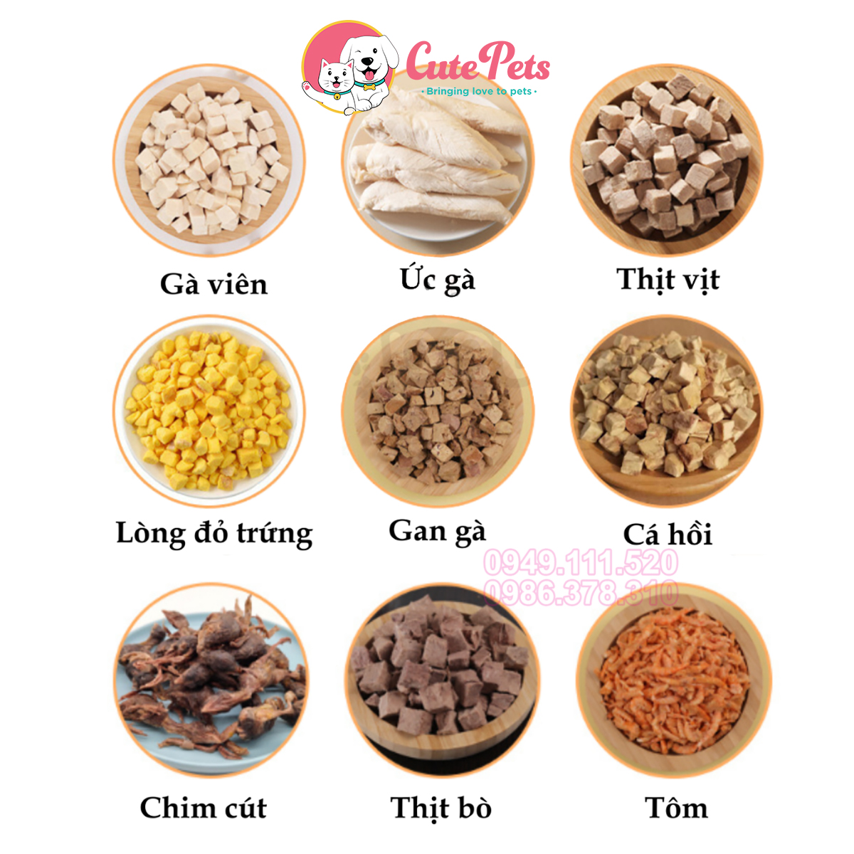 Thịt sấy cho chó mèo bịch lớn 1kg Sấy Thịt gà, Trứng, Gan - Cutepets