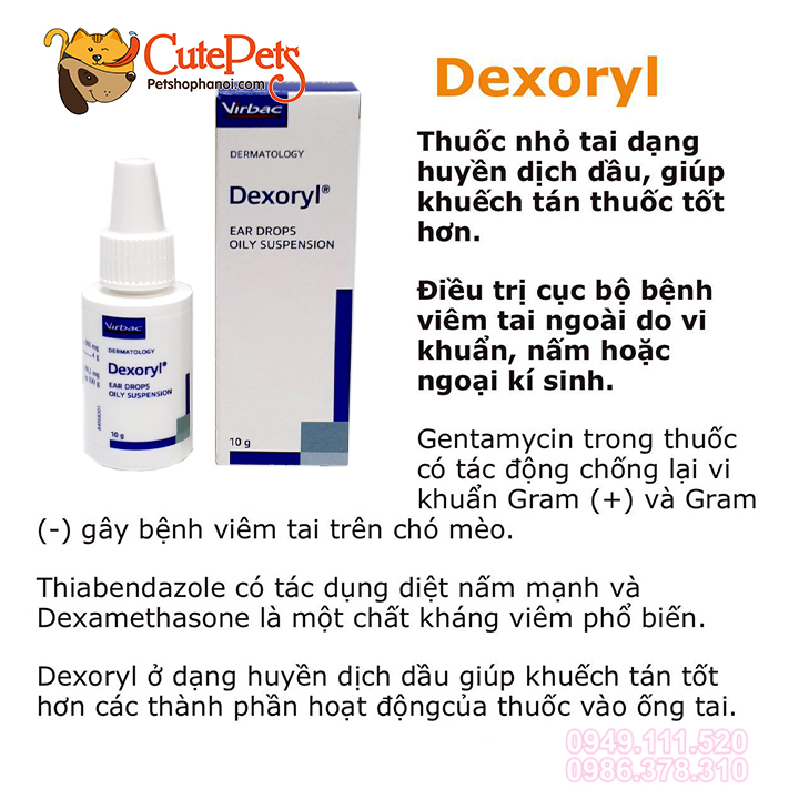 Trị viêm tai và rận tai Dexoryl 10g cho chó mèo - Cutepets