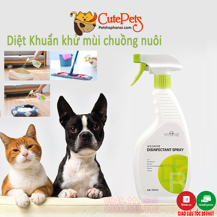 Xịt sát khuẩn chuồng nuôi SOS Enoug Disinfectant Spray 500ml Khử trùng khử mùi lồng, sàn cho chó mèo Cutepets - Pet shop & Grooming Spa Thú cưng Hà Nội
