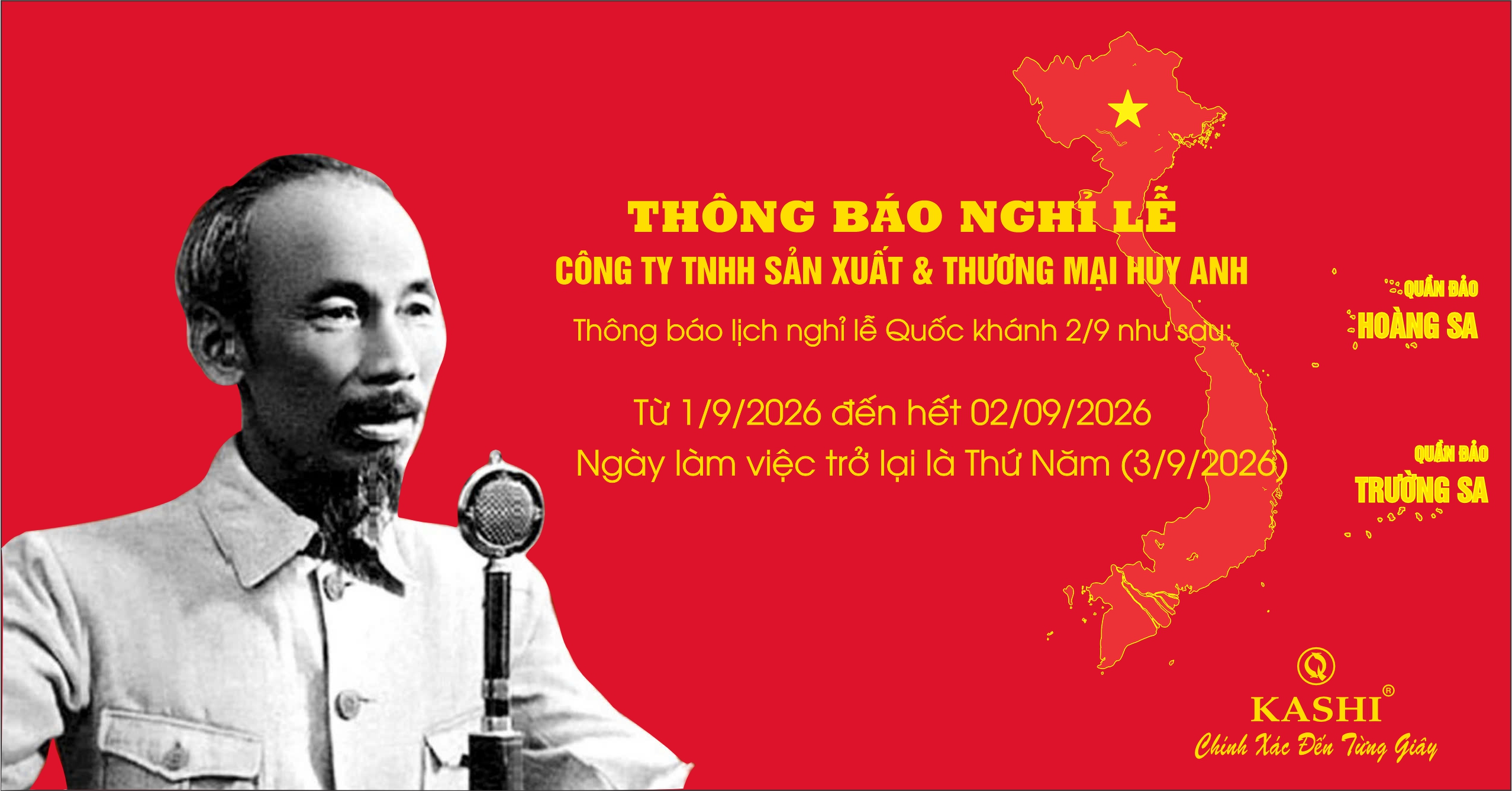 Thông báo nghỉ lễ Quốc Khánh 2/9/2026