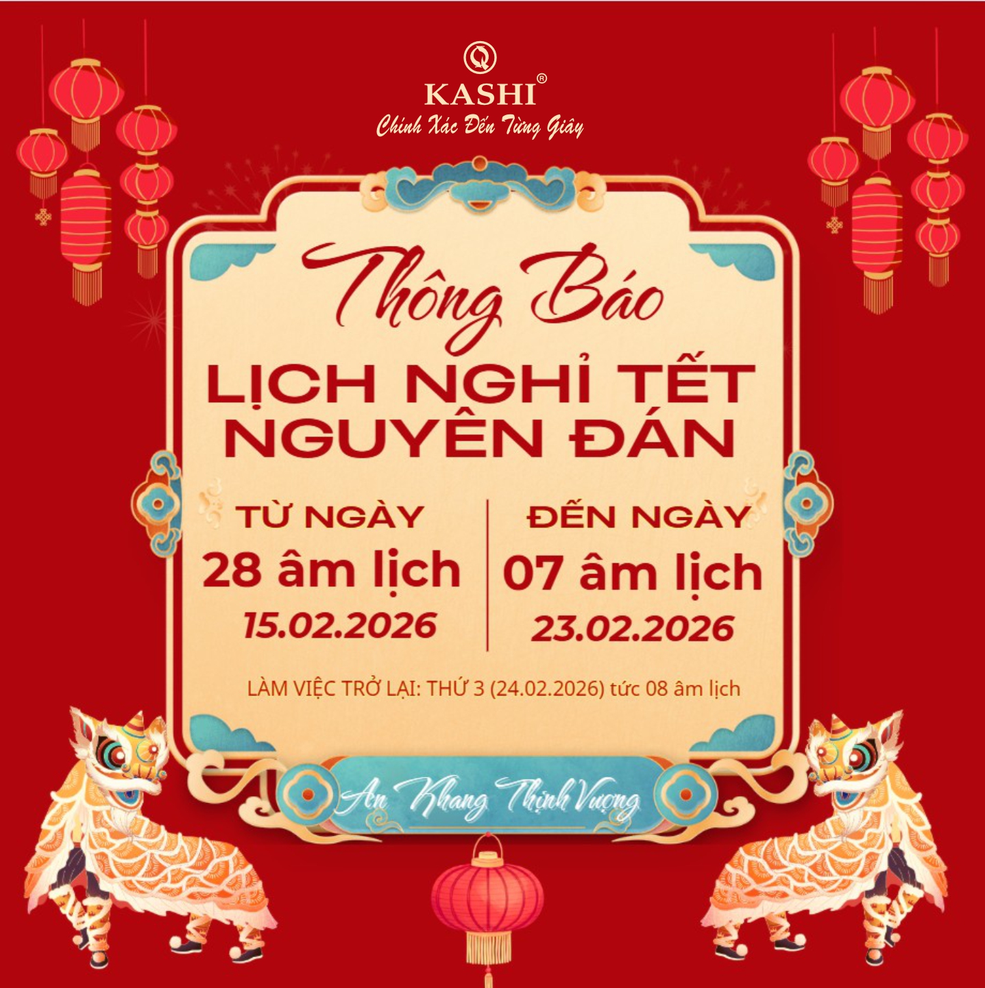 Thông báo lịch nghỉ Tết Nguyên đán 2026
