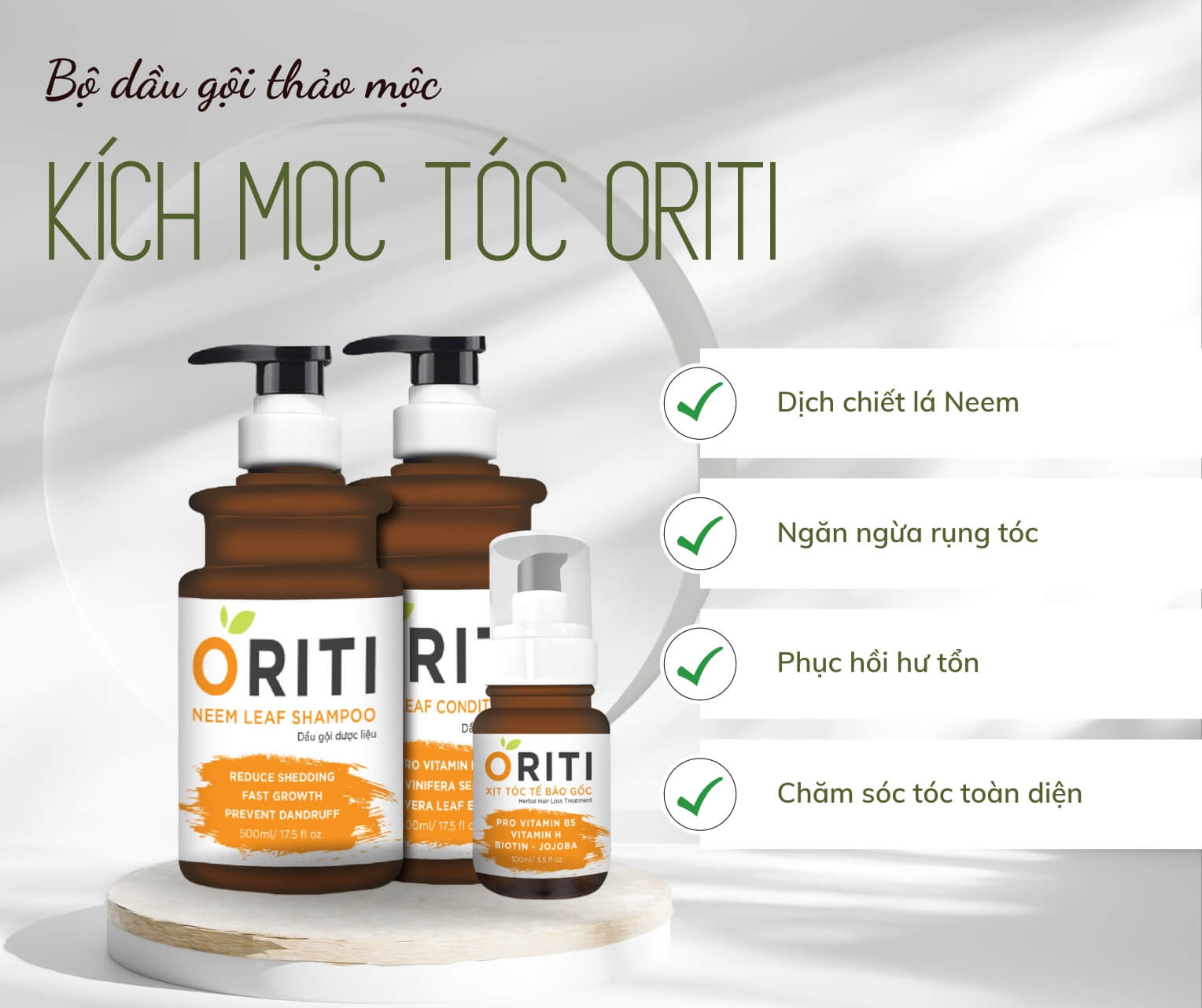 Bộ 3 dầu gội, dầu xả và xịt kích mọc tóc ORITI chăm sóc tóc toàn diện Bộ 3 dầu gội, dầu xả và xịt kích mọc tóc ORITI chăm sóc tóc toàn diện