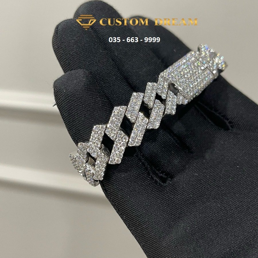 Lắc Tay CuBan Vàng Trắng 14k Đính Full Kim Cương Moissanite ...