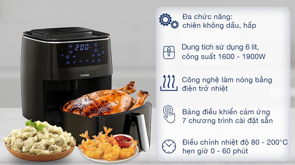 Nồi chiên không dầu kết hợp hấp Tefal FW201815 6.5 lít - Chức năng