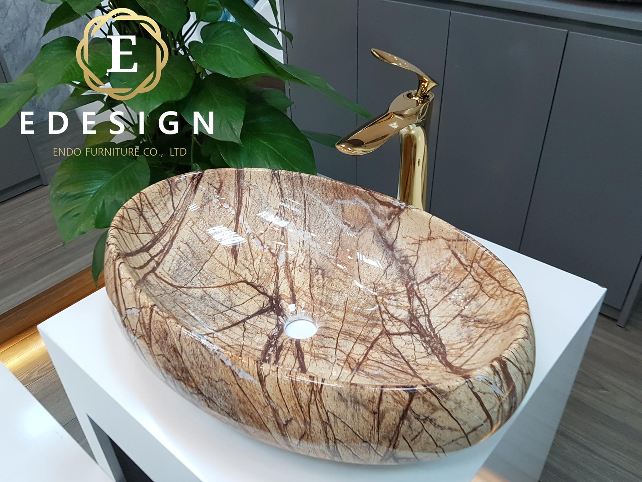 Chậu vân đá Lavabo bầu dục