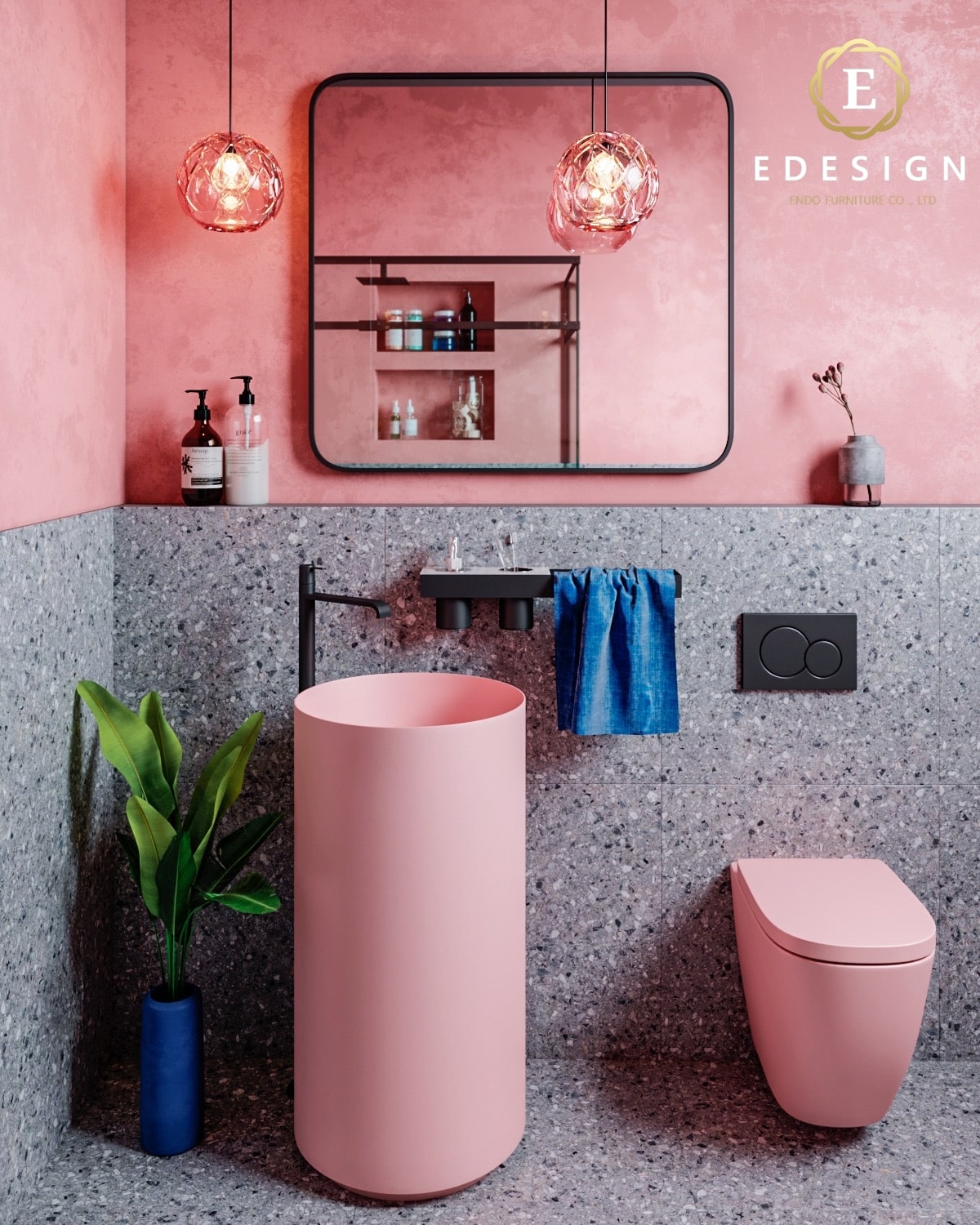 Lavabo và toilet hồng