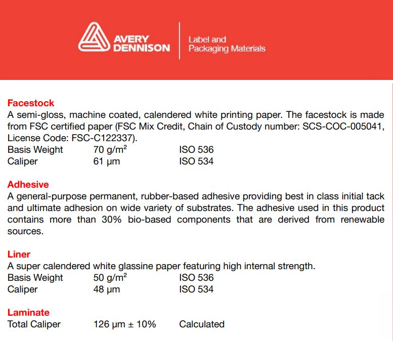 Decal Avery Dennison Fason AW0421F