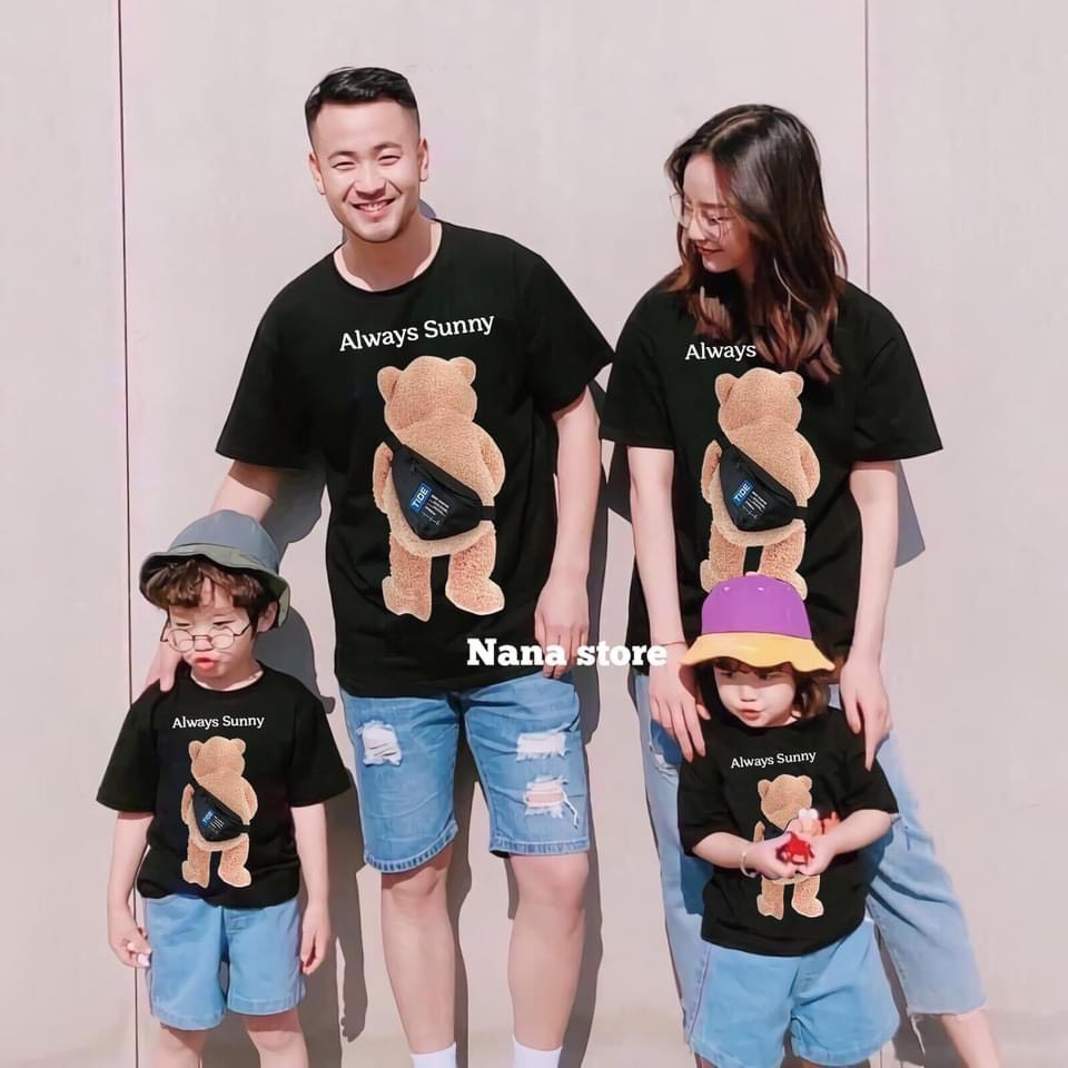 ÁO PHÔNG CỘC TAY GIA ĐÌNH GẤU NÂU