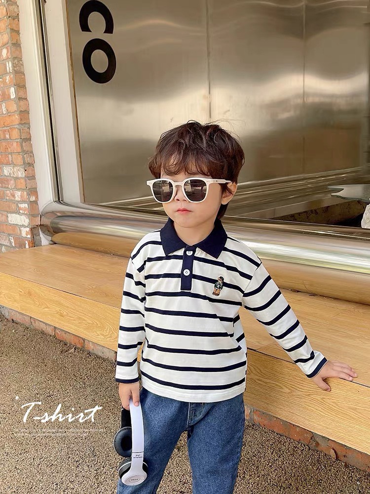SÉT 2 ÁO POLO KẺ THÊU GẤU BT