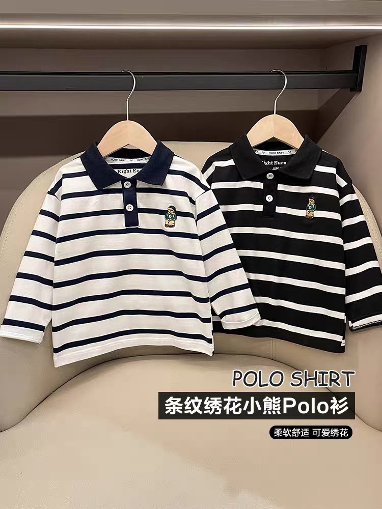 SÉT 2 ÁO POLO KẺ THÊU GẤU BT