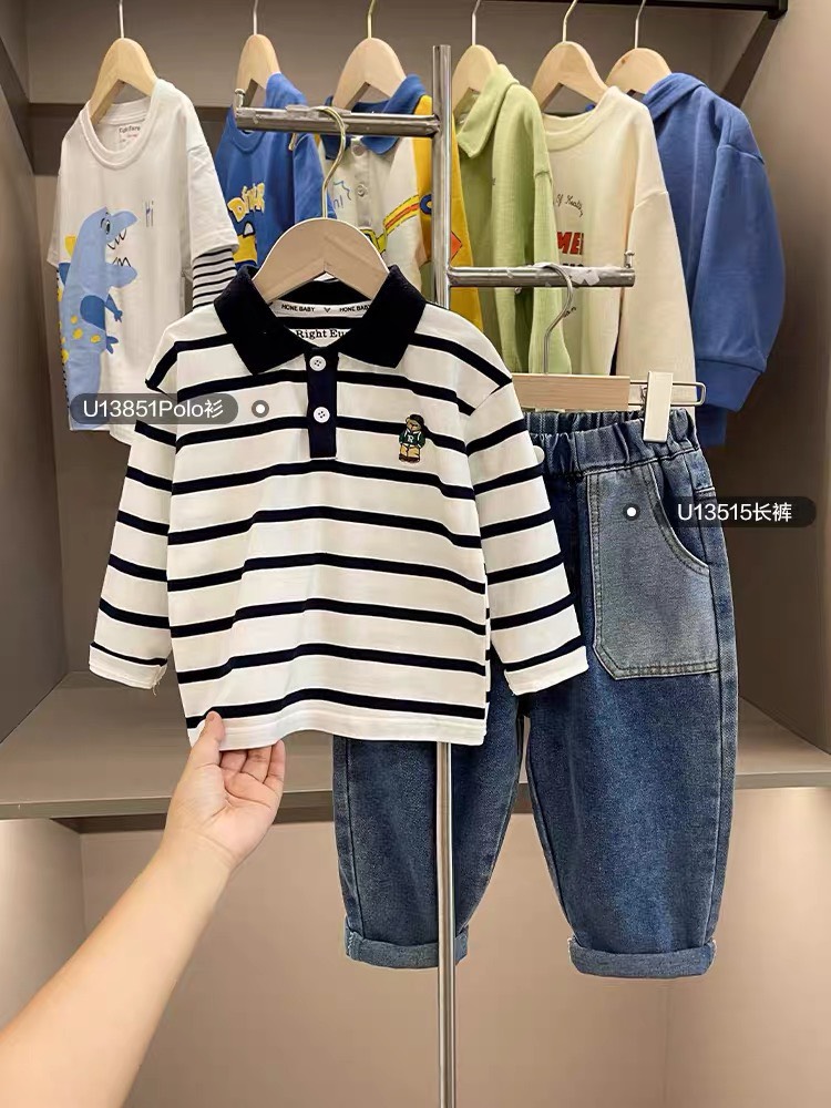 SÉT 2 ÁO POLO KẺ THÊU GẤU BT