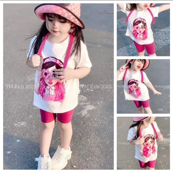 BỘ BÉ GÁI ÁO TRẮNG CÔ GÁI QUẦN NGỐ HỒNG