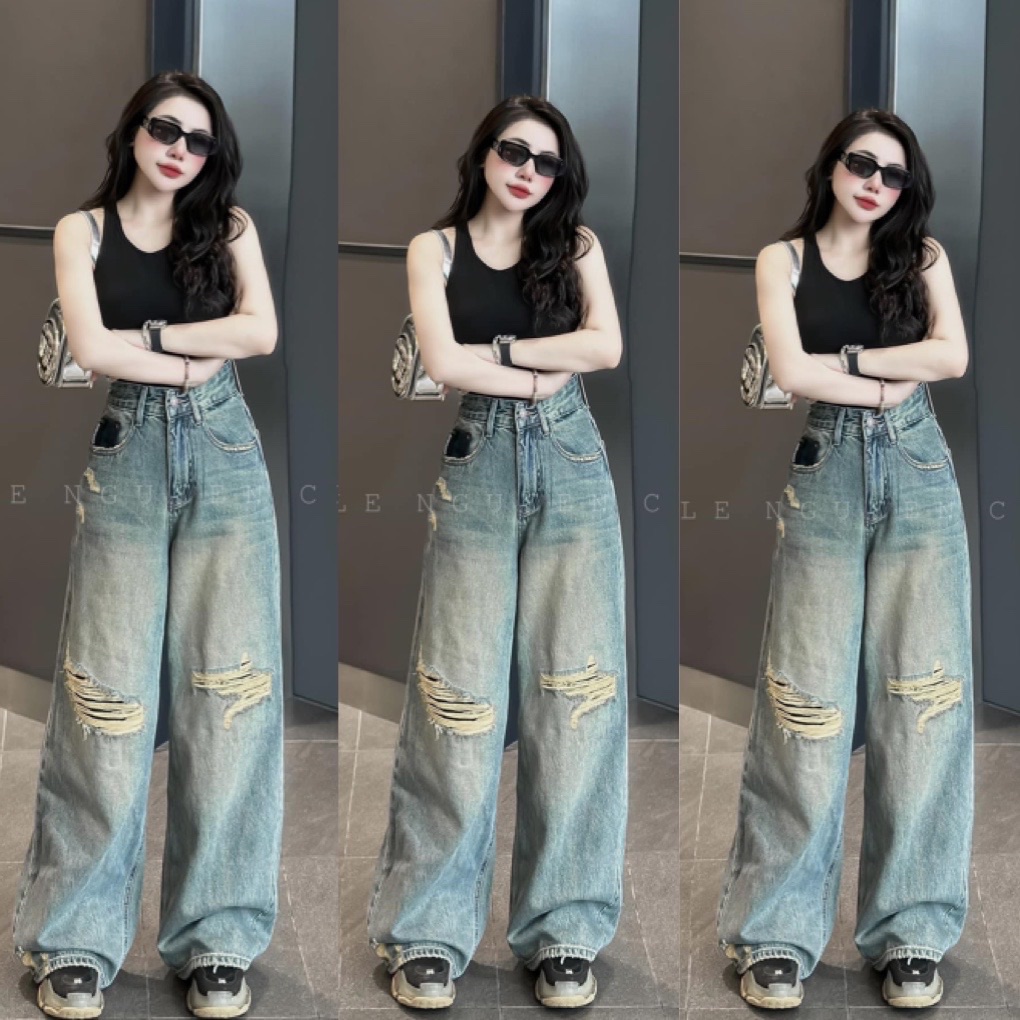 QUẦN JEAN SUÔNG RÁCH 2 GỐI CẠP CAO CT30 - M5011