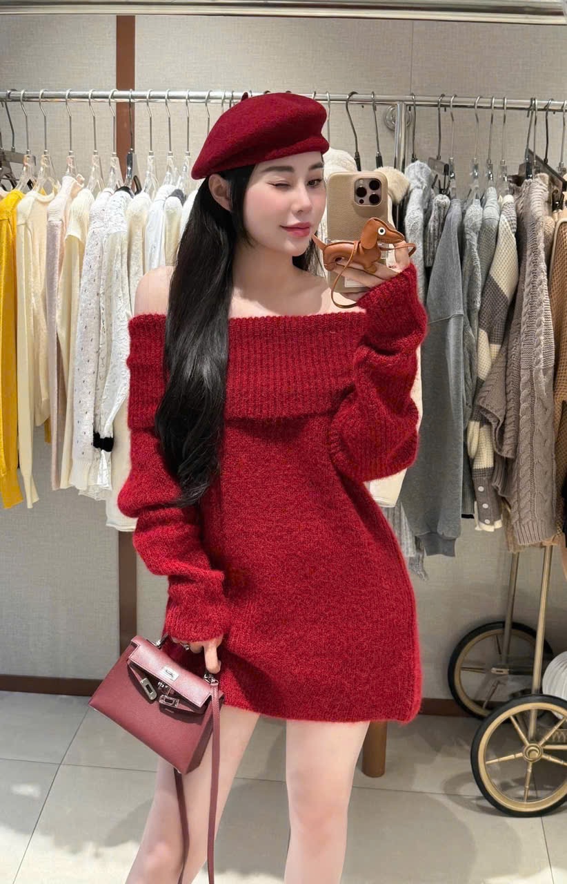 VÁY LEN ĐỎ TRỄ VAI QC