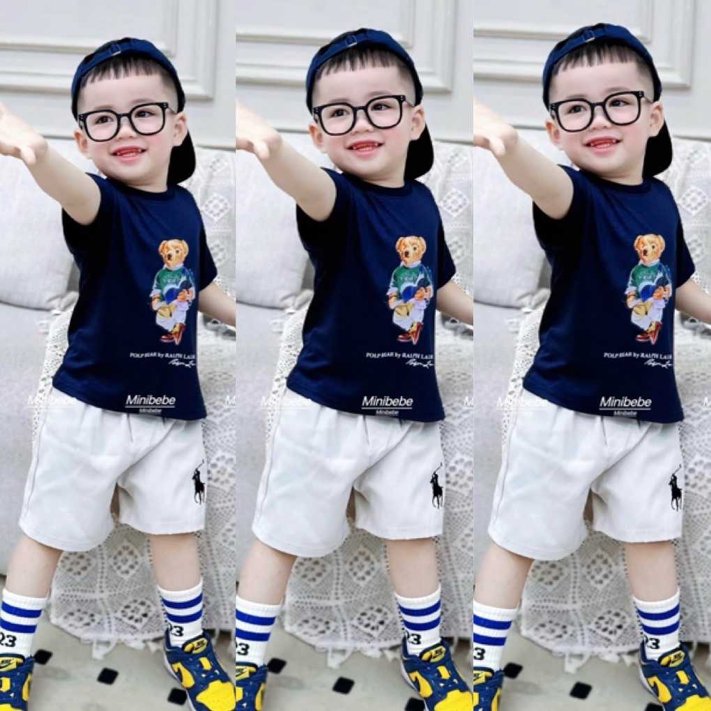 BỘ CỘC HÌNH GẤU THAN MIX QUẦN KAKI BE THÊU NGƯA