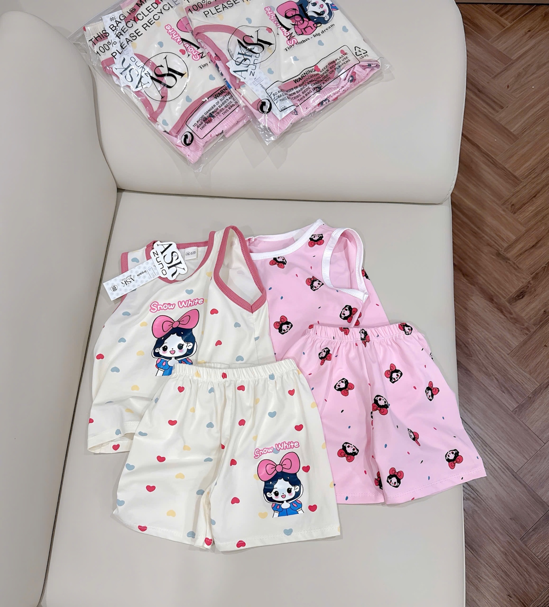 SET 2 BỘ ĐÙI BÉ GÁI BA LỖ BẠCH TUYẾT hồng be