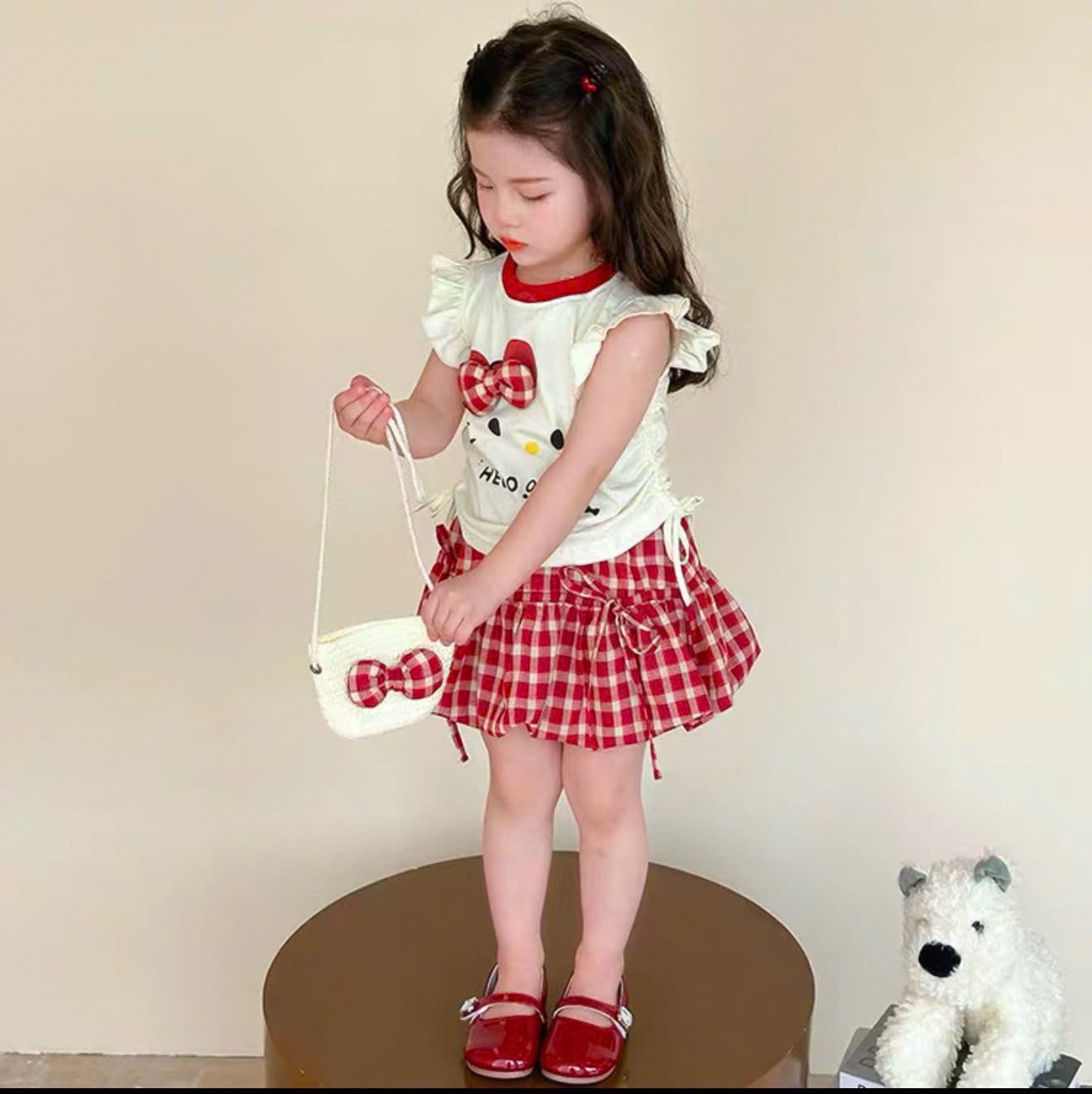 SET BỘ KITTY TRẮNG MIX CV KẺ BỒNG ĐỎ -