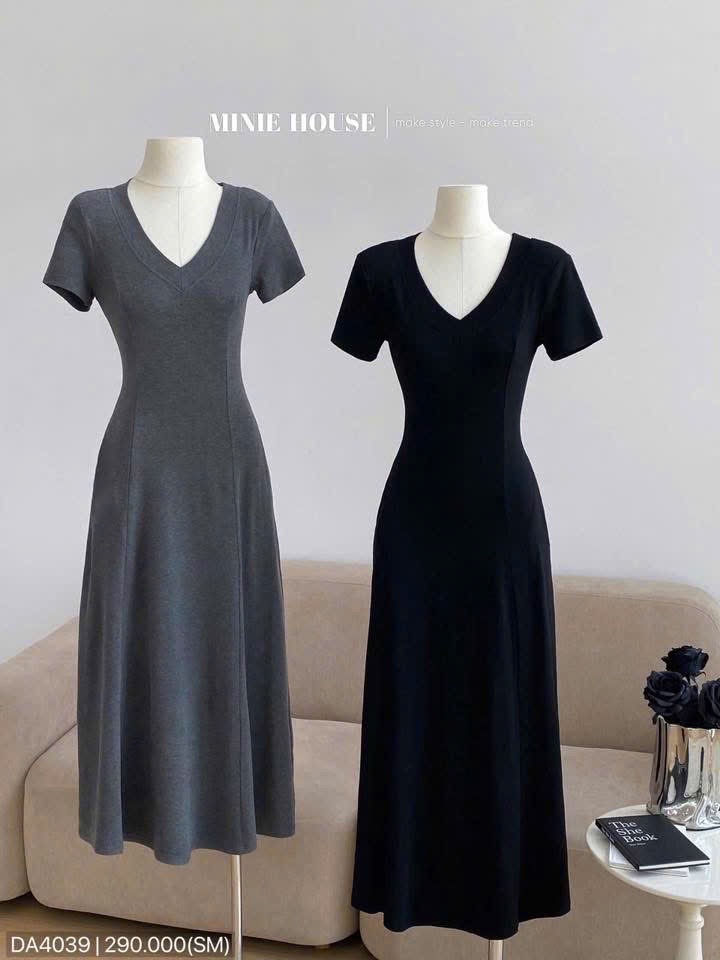 VÁY MAXI CỔ TIM QCCC ĐEN GH