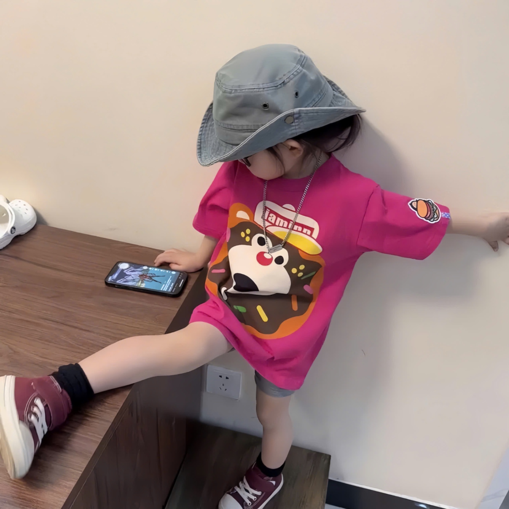 - BỘ ĐÙI BÉ GÁI ÁO HỒNG DONUTS QUẦN XÁM