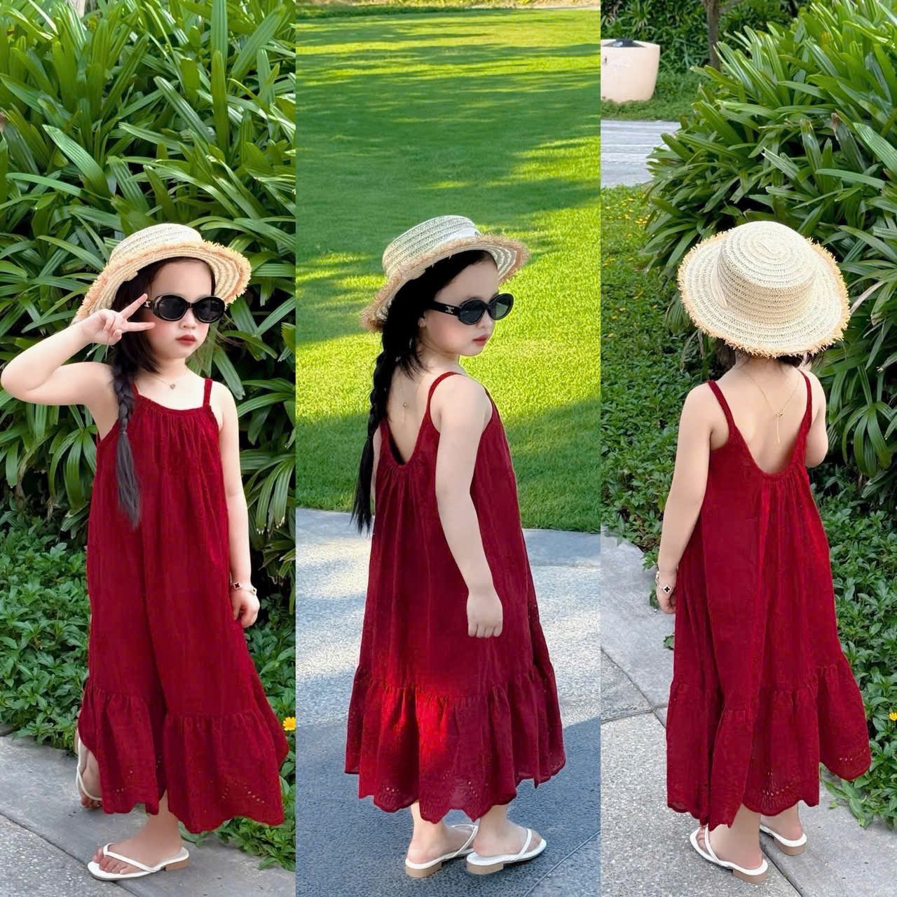 - VÁY MAXI ĐỎ CHÂN REN MẸ CON