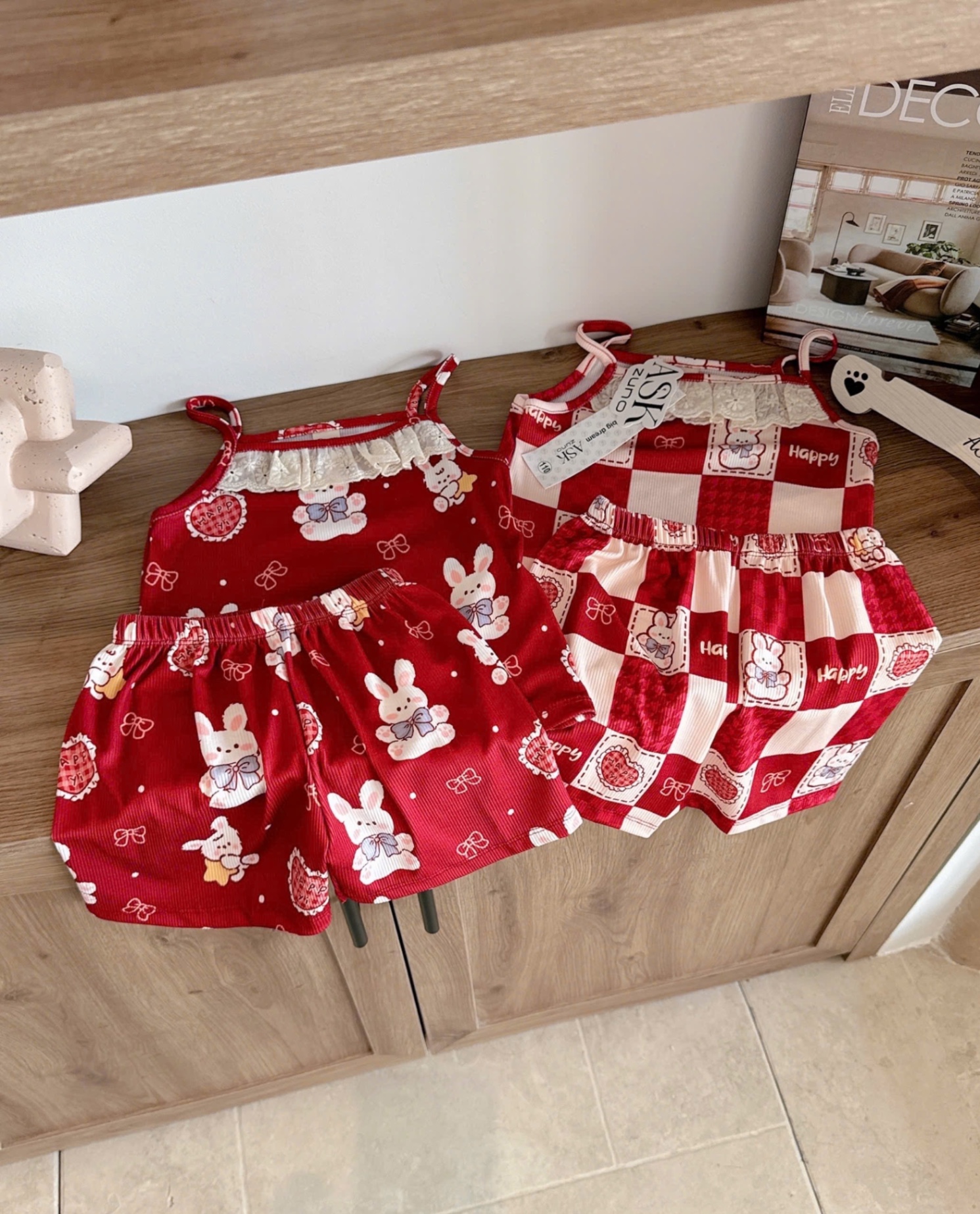 BỘ ĐÙI TĂM 2S ĐỎ VIỀN REN