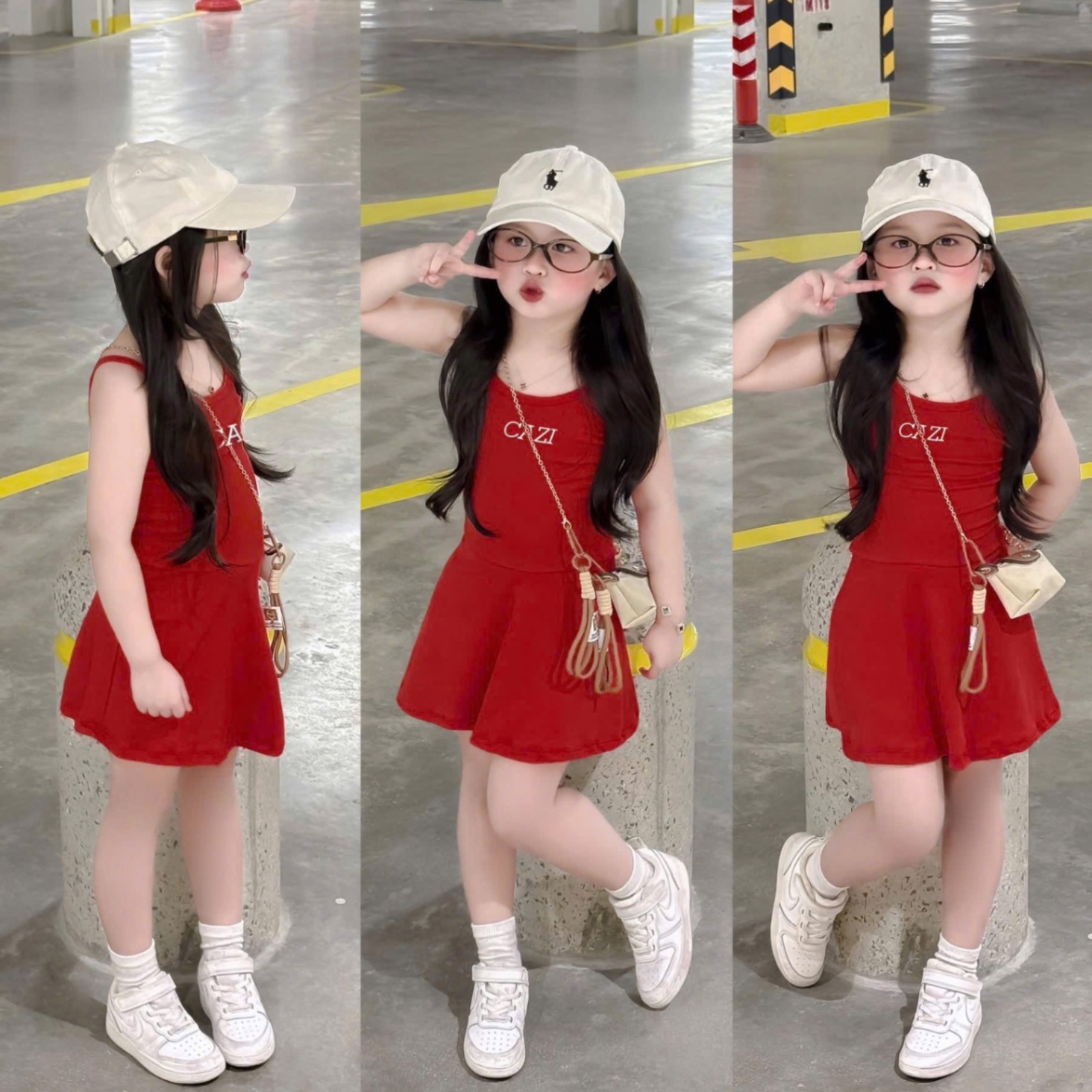 - SET 2 VÁY BÉ GÁI 2S LEN TĂM CAZI đỏ trắng