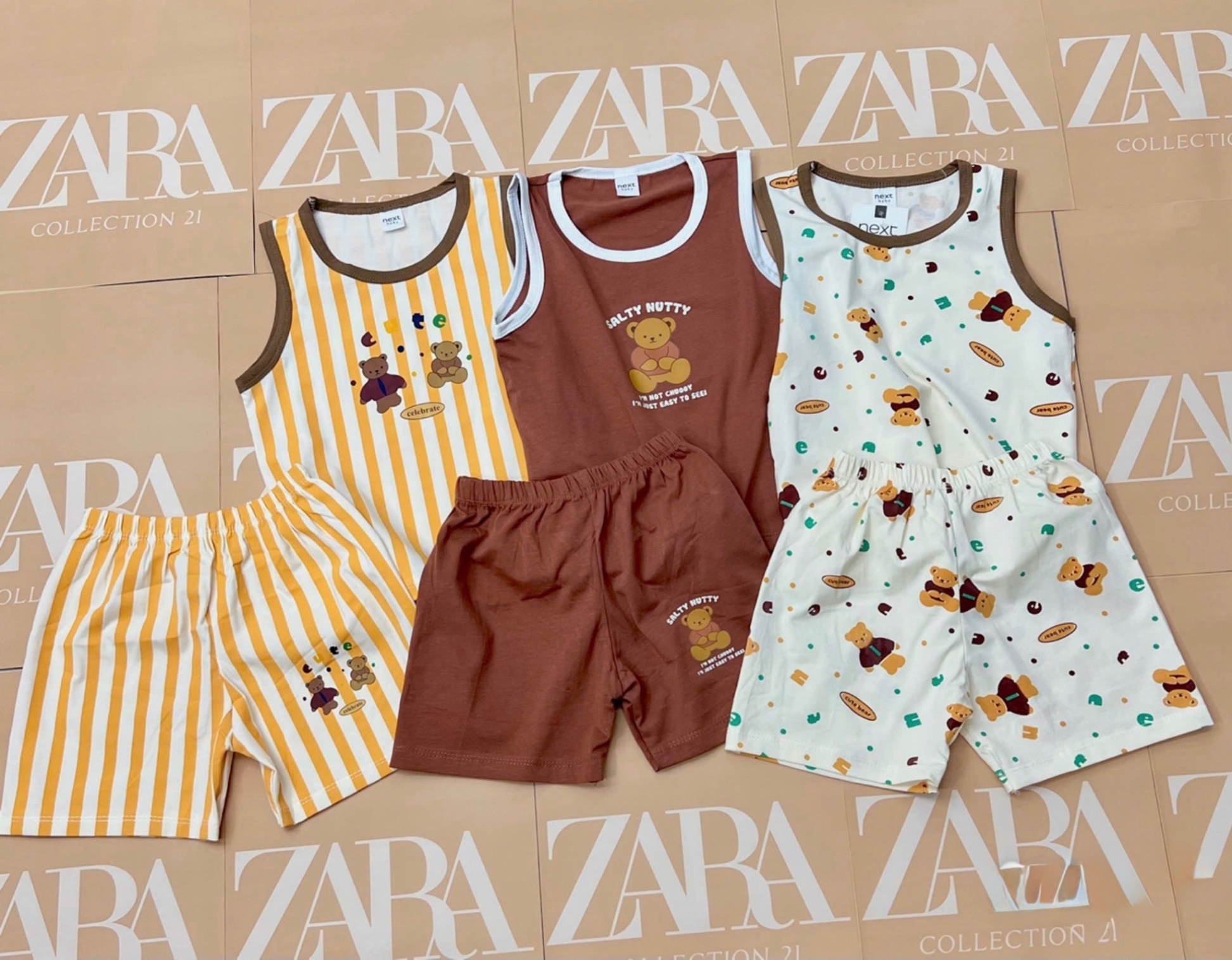 - SET 3 BỘ ĐÙI BÉ TRAI BA LỖ GẤU NÂU