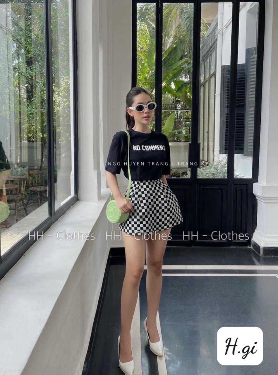 BÁN SỈ  SET NỮ ÁO ĐEN NO COMMENT MIX CVAY KẺ CARO