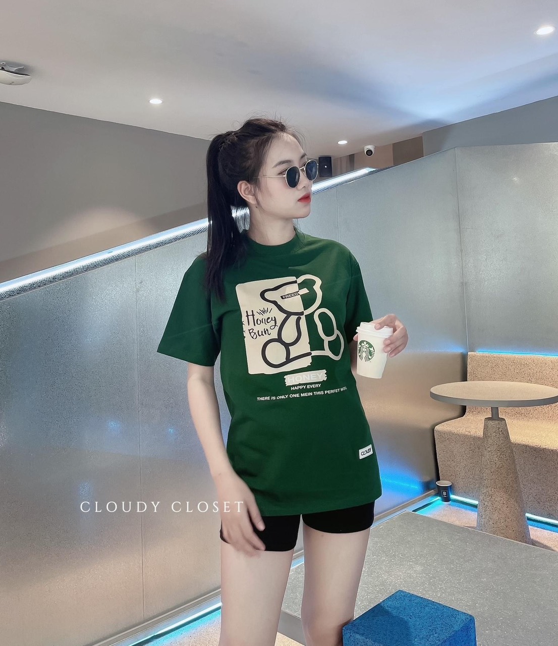 BÁN SỈ ÁO PHÔNG NỮ ĐEN RÊU GẤU HONEY