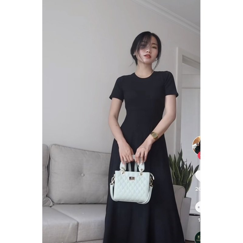 VÁY LENZIP ĐEN XOÈ KHOÉT LƯNG CỘC TAY