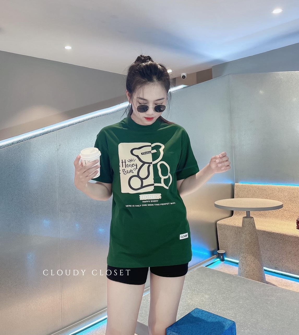 BÁN SỈ ÁO PHÔNG NỮ ĐEN RÊU GẤU HONEY