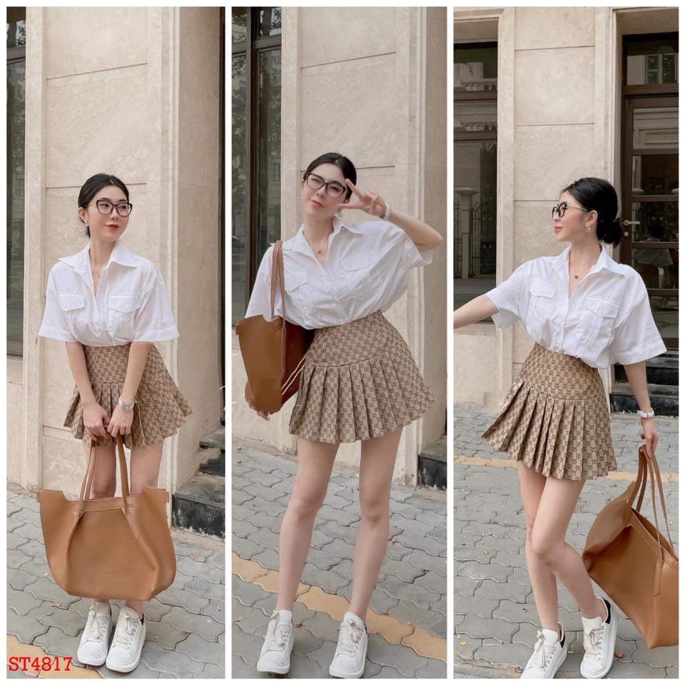 SƠ MI GU CỘC TAY 2 TÚI NGỰC CHO NỮ