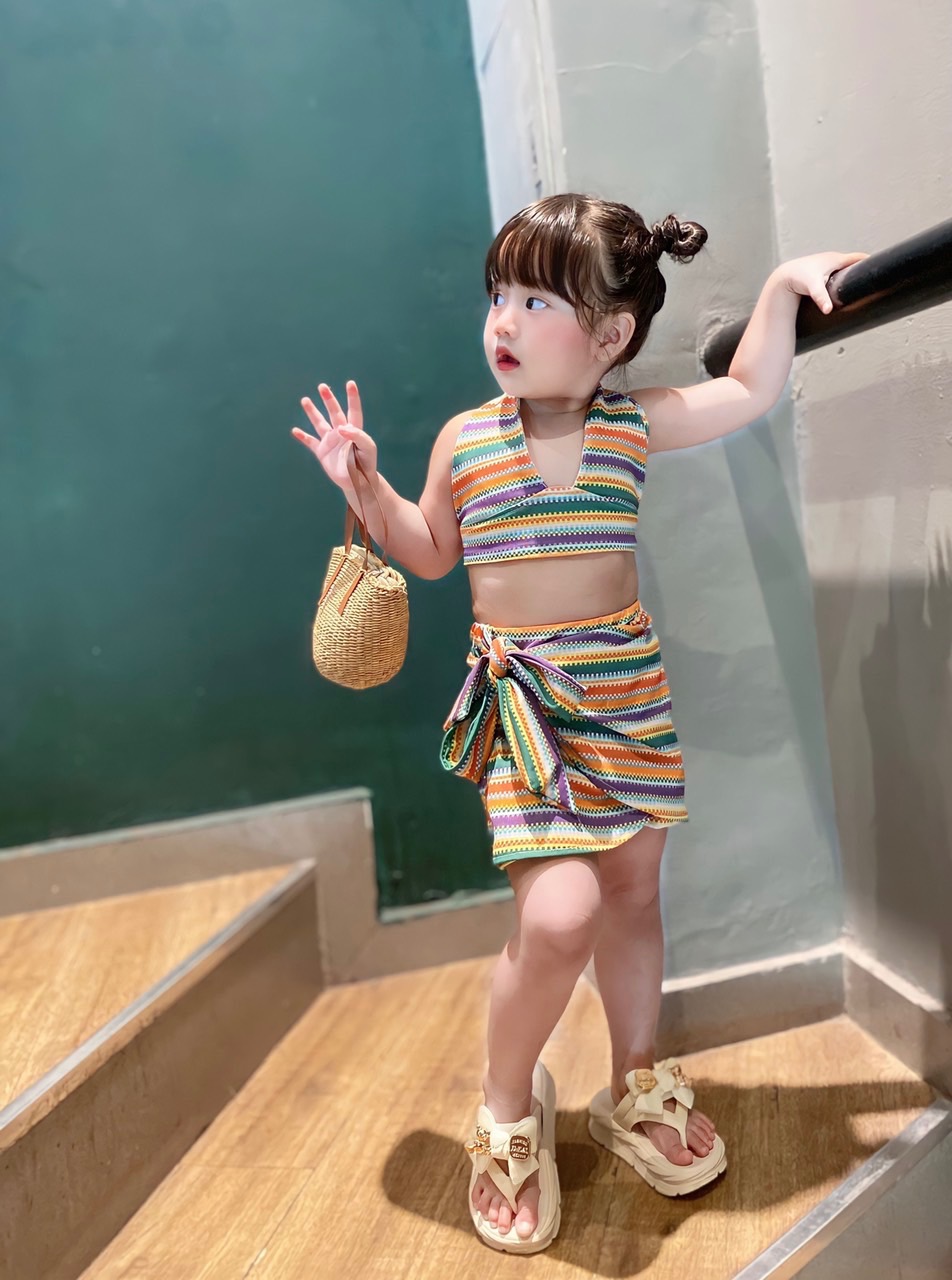SET BIKINI MẸ BÉ KẺ NGANG CẦU VỒNG