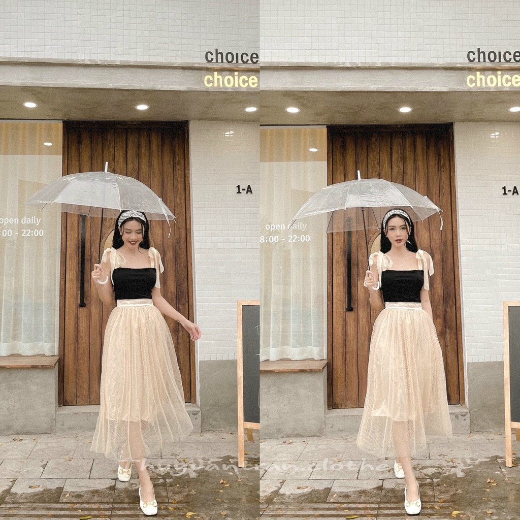 ÁO HAI DÂY ĐEN NƠ LỤA ĐIỀU CHỈNH CHIỀU DÀI DÂY ÁO