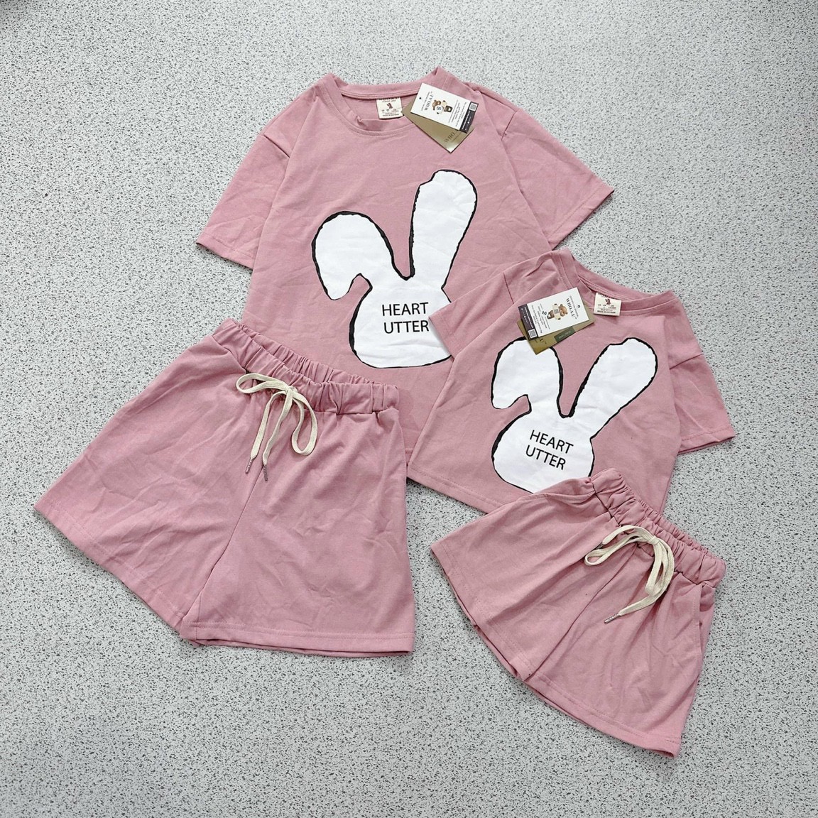 SET ĐÔI MẸ BÉ HỒNG THỎ TRẮNG HEART